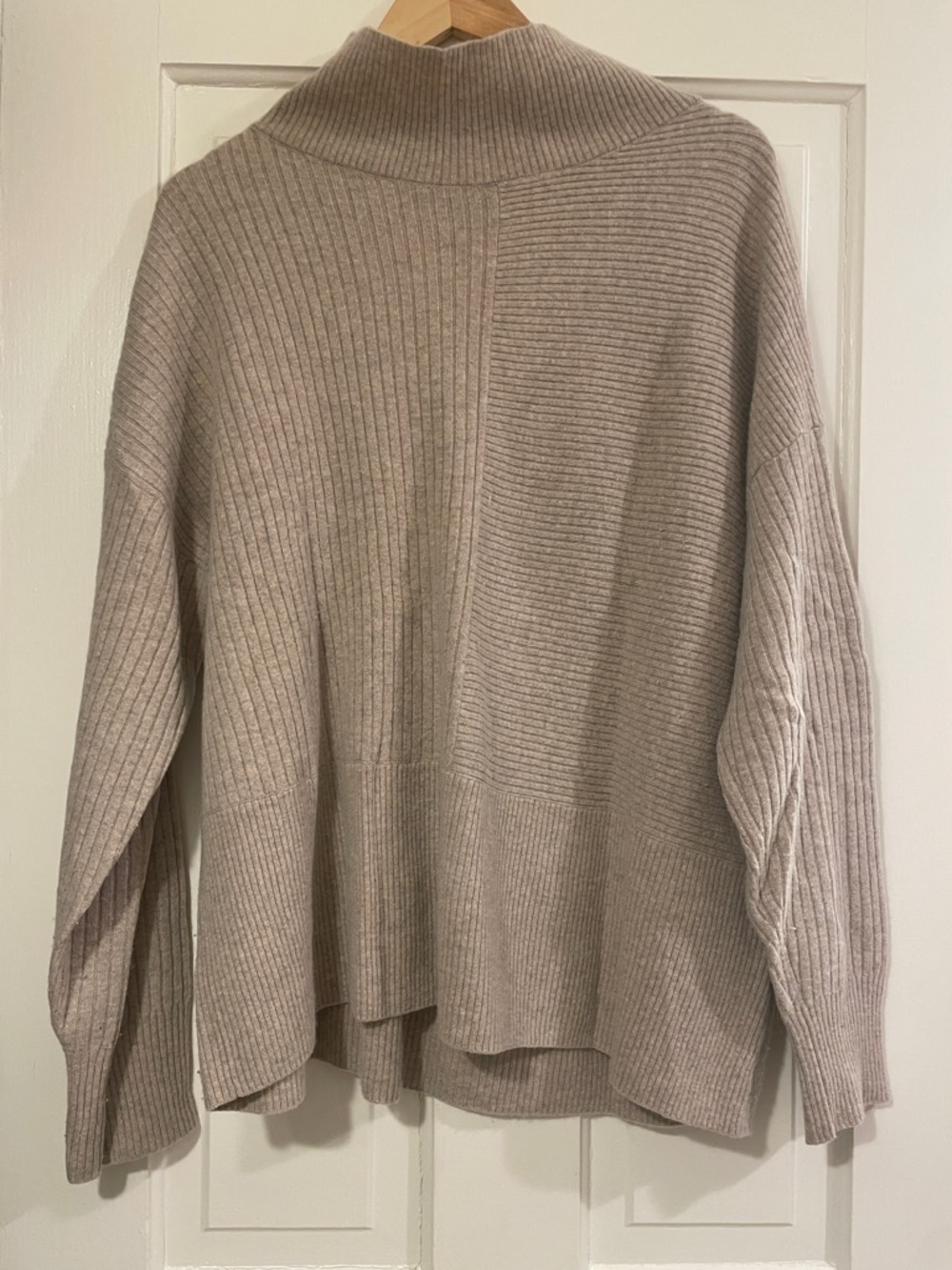 summersalt Ribbed Mock Turtleneck Cashmere-Blend Sweater Taupe 1X